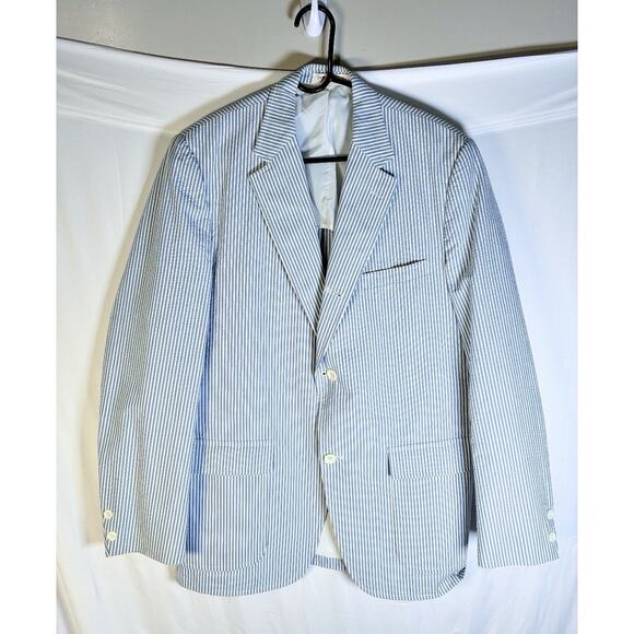 Vintage Brooks Brothers Seersucker Blazer 41L Union Made Ivy Prep USA 80s Retro